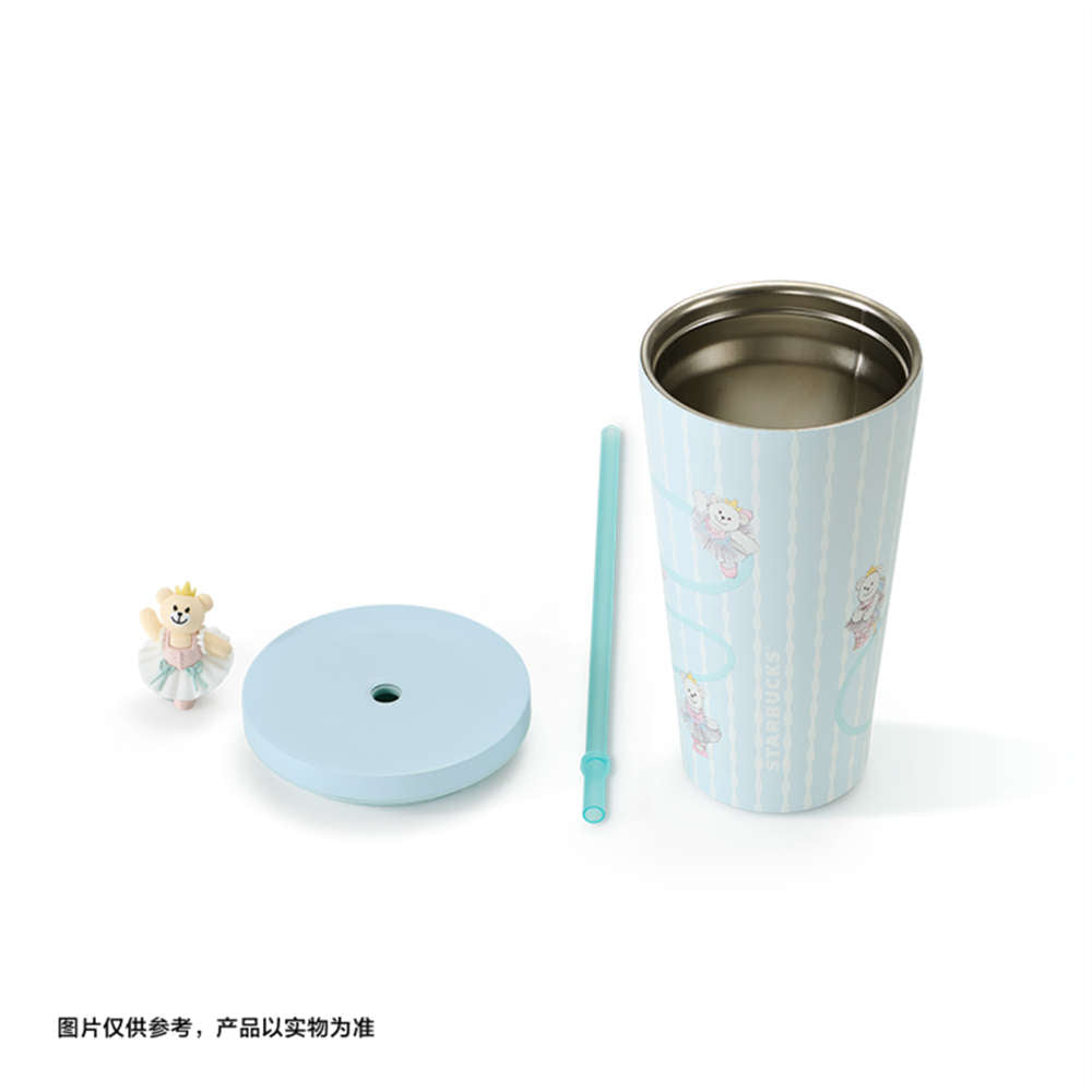 Starbucks Princess's High Tea SS 550ml/19oz Blue Straw Cup with Bear Topper