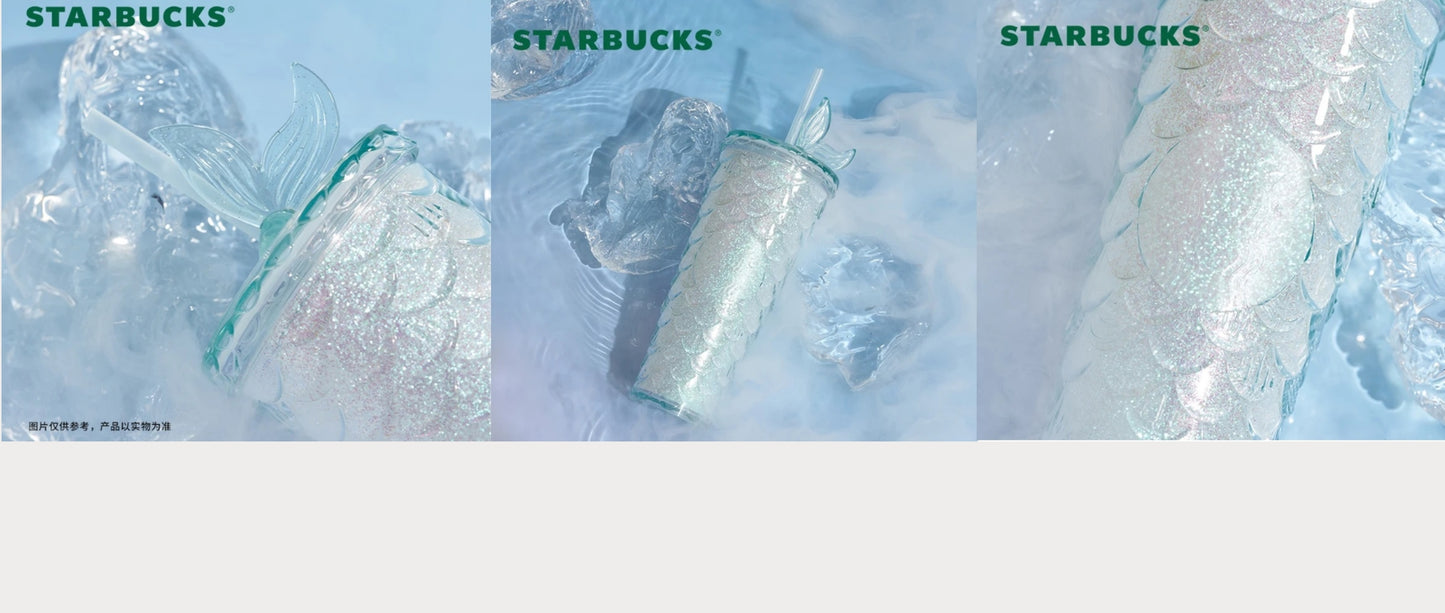 2023 Starbucks Christmas light Blue Scale Glitter Siren Tail Topper 24oz Tumbler - Lynn StarbucksCup